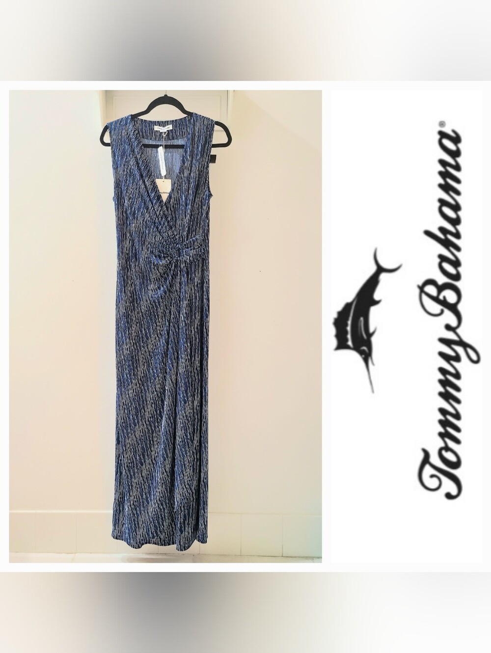 Tommy Bahama Clara Maxi Dress Island Faux Wrap Sleeveless Navy Sz M NWT